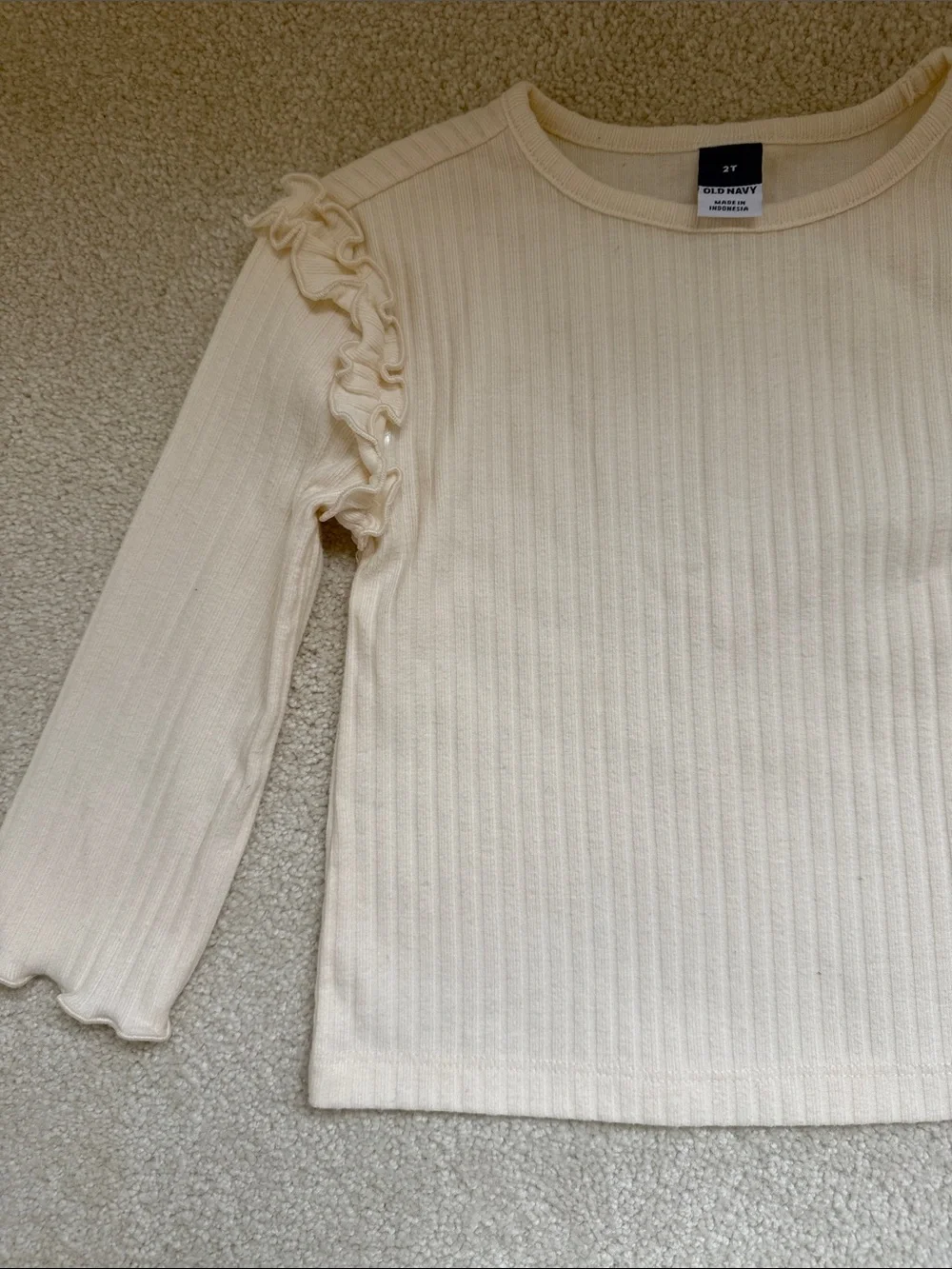 Old Navy Cream Ribbed Flare Pants & Ruffle Shoulder Top Set
